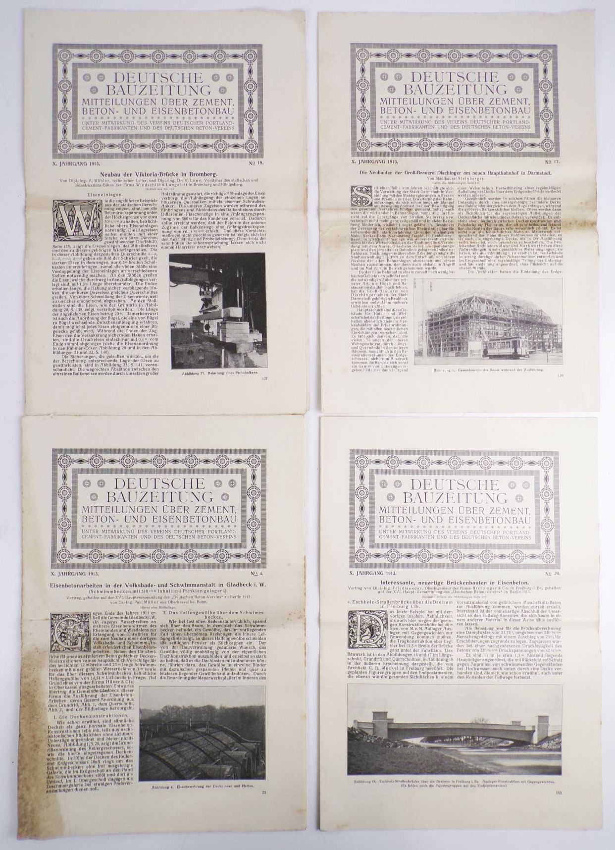 Deutsche Bauzeitung 4 Stück 1913 Bromberg Brückenbau Beton 