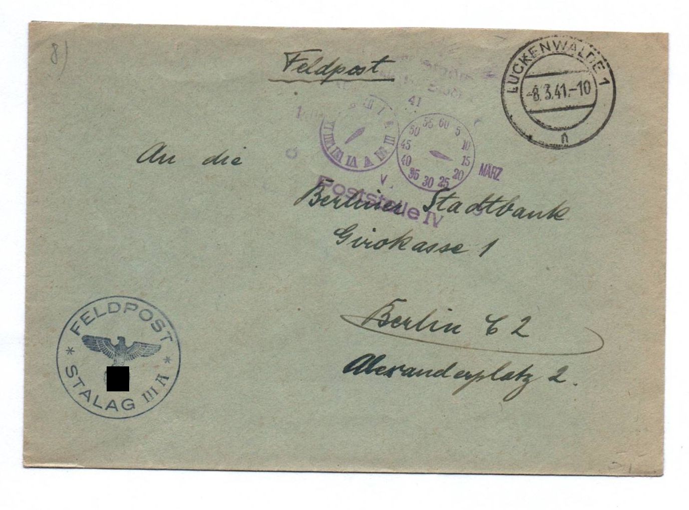 Feldpostbrief Stalag III A Luckenwalde Stempel Poststelle IV Brief 