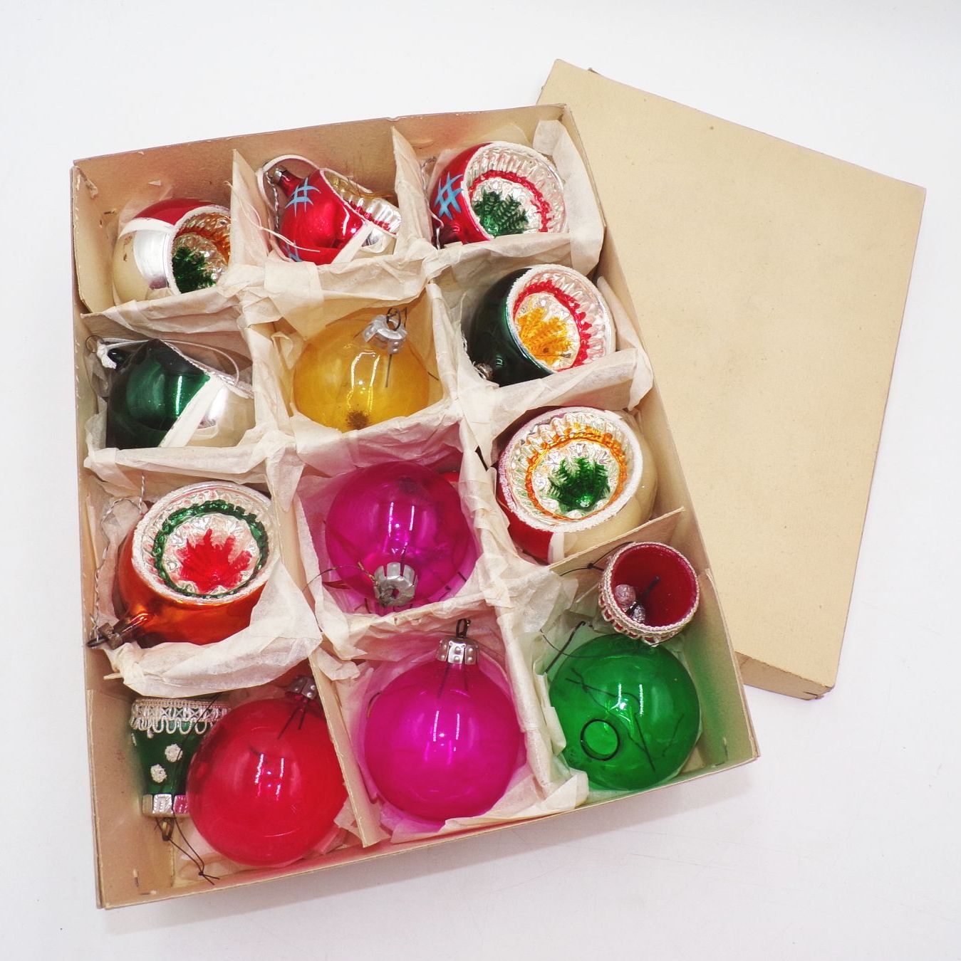Alter Baumschmuck Glas Lauscha Bunt Halbkugeln Reflexkugeln