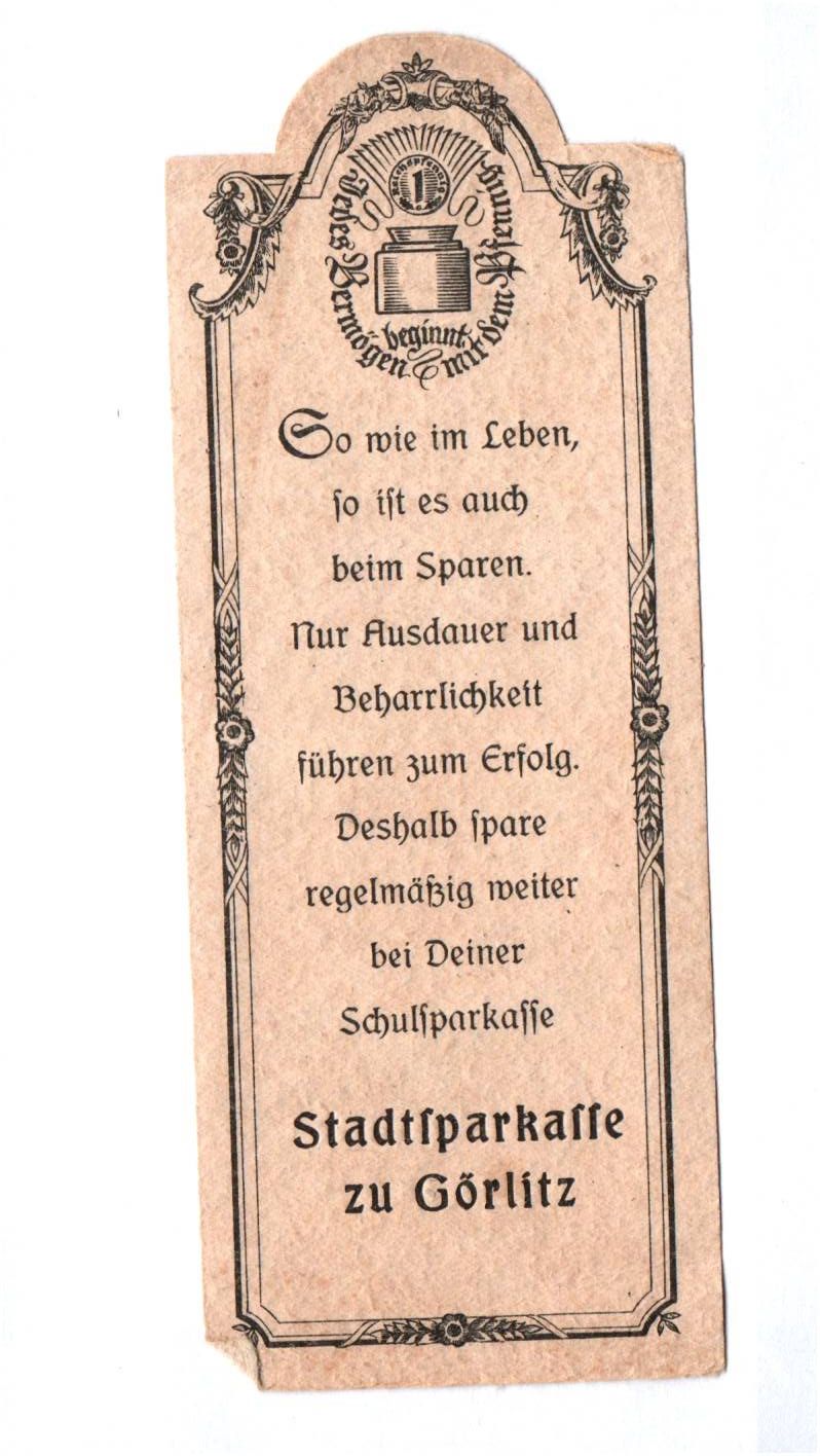 Lesezeichen Sparkasse Görlitz Rhön Segelflug Buchzeichen 1930er 