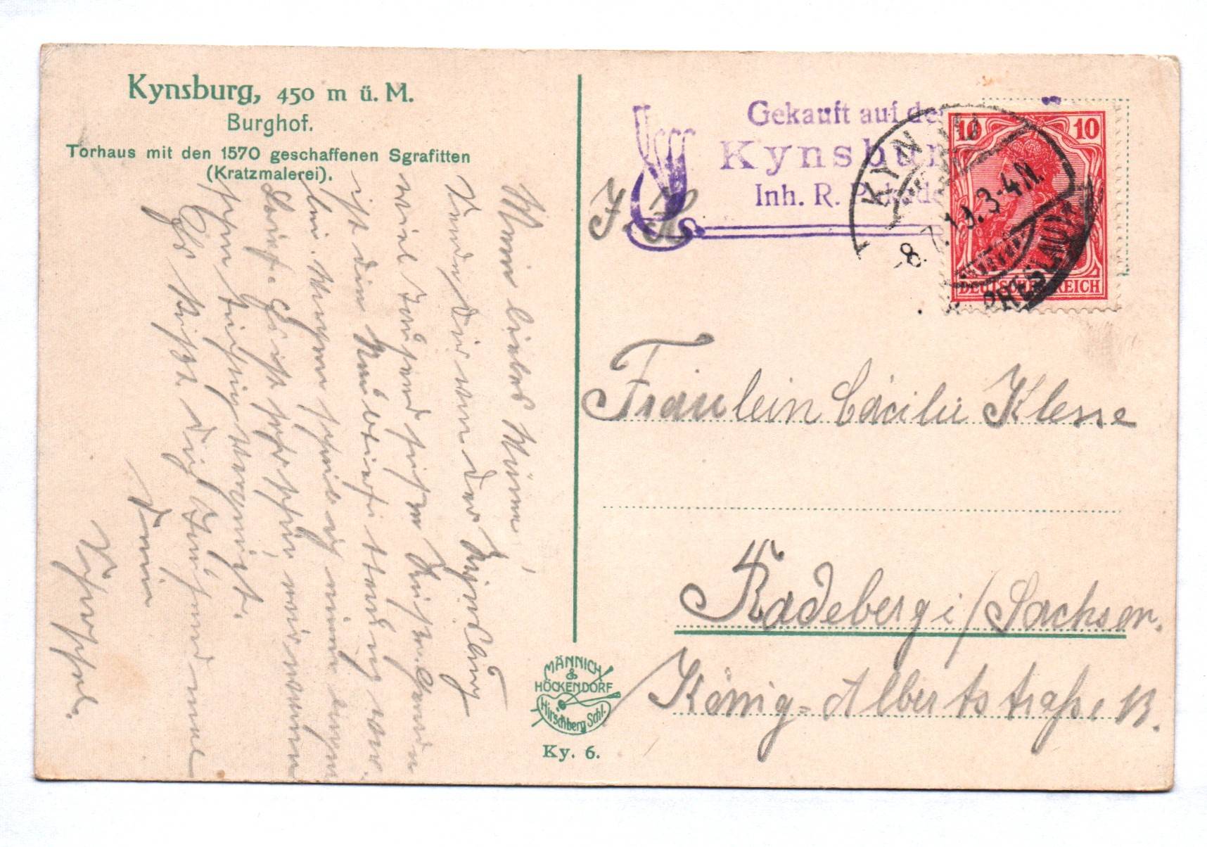 Ak Kynsburg Burghof 1919 Schlesien