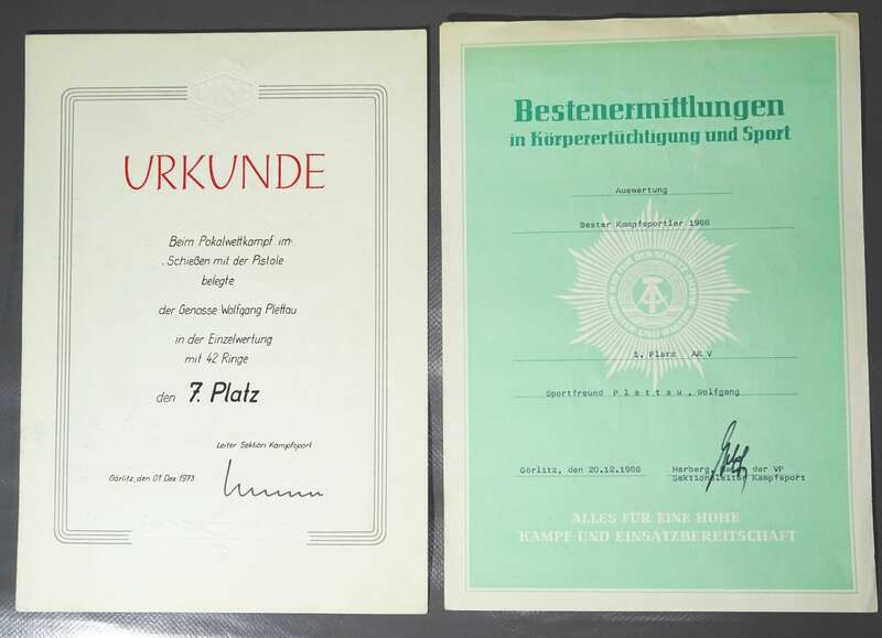 2 x DDR Urkunde Kampfsportler Sportschütze Görlitz 1973 1988 Sport 