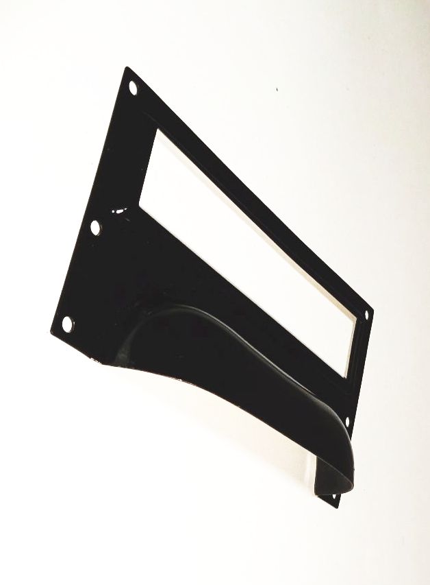 Muschelgriff Schalengriff mit Schubladenschild Schwarz DDR Karteikasten Aktenschrank