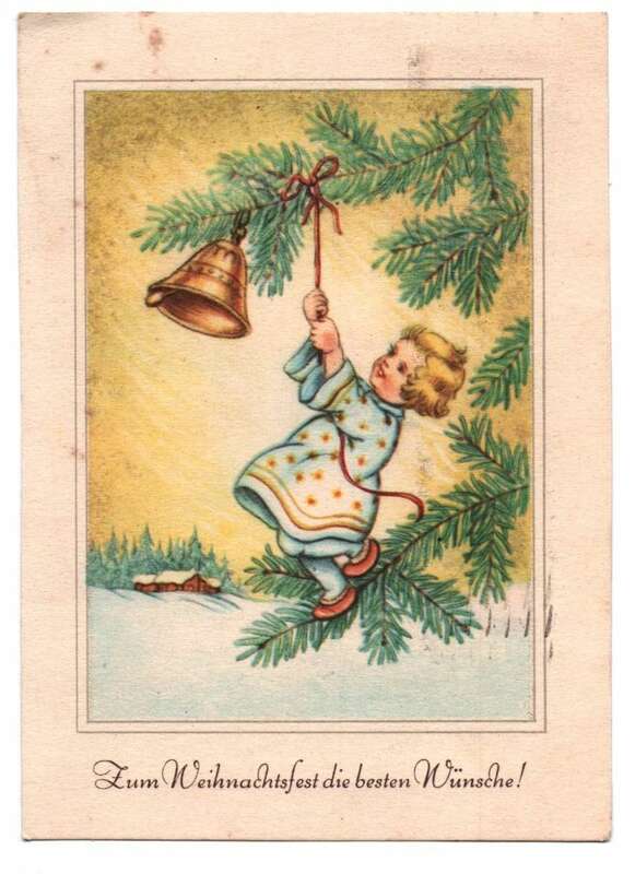 Künstler Ak Kind läutet Glocke Weihnachtsfest 1950 DDR 