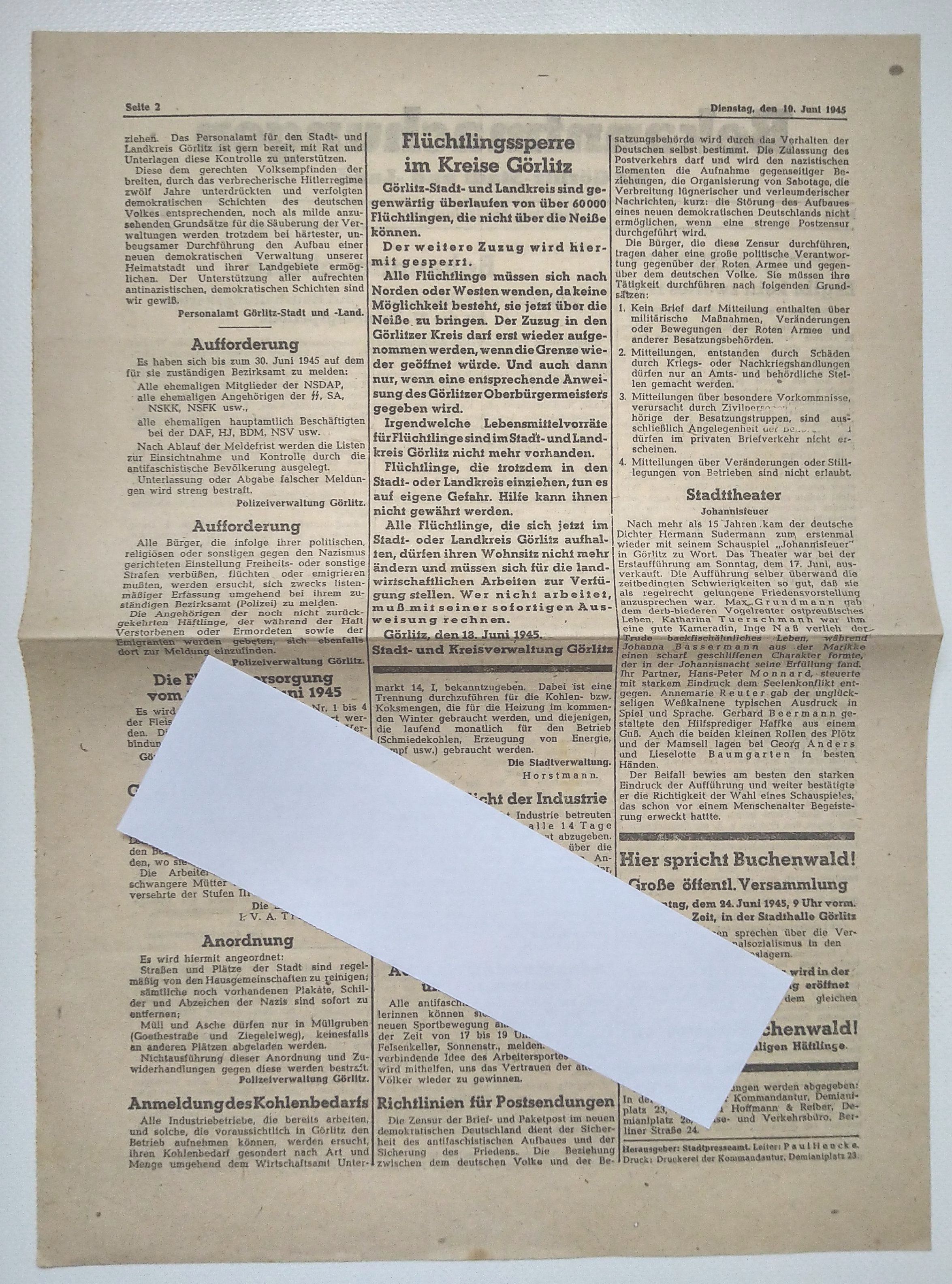 Bekanntmachung Es gibt kein zweites 1918 Juni 1945 Bekanntmachung Es gibt kein zweites 1918 Juni 1945