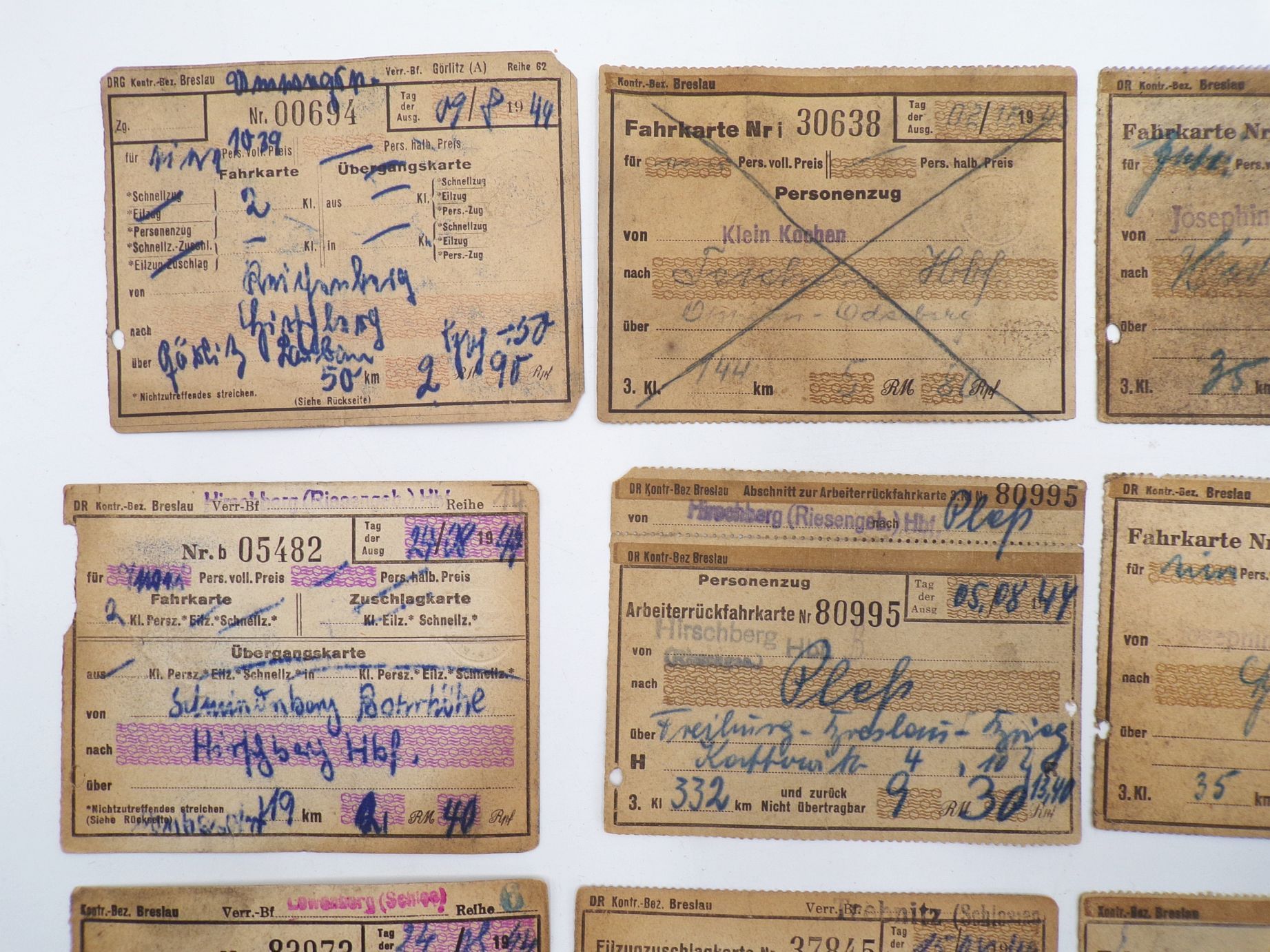 Konvolut Eisenbahn Fahrscheine Schlesien Konvolut Eisenbahn Fahrscheine Schlesien