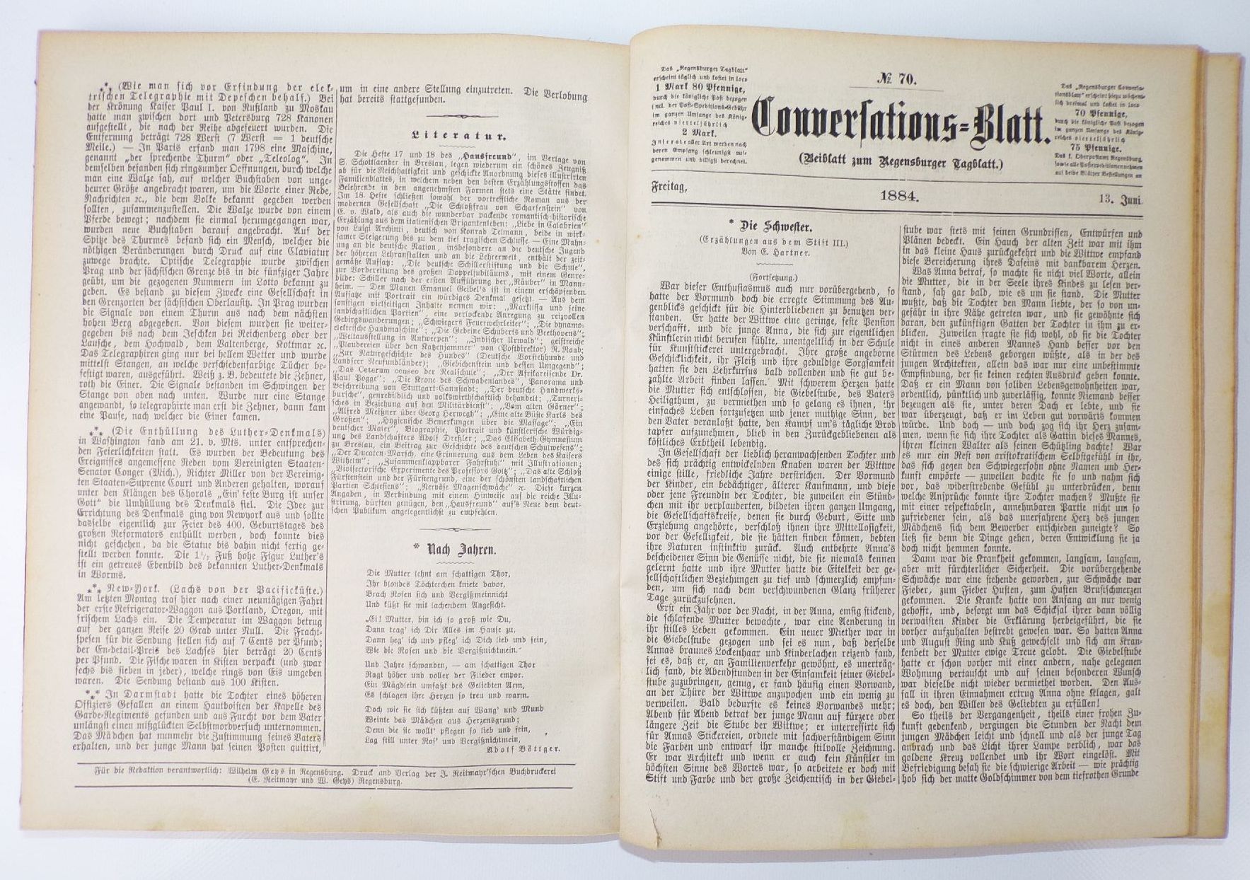 Regensburger Conversationsblatt 1884 kompletter Jahrgang Zeitung Regensburger Conversationsblatt 1884 kompletter Jahrgang Zeitung