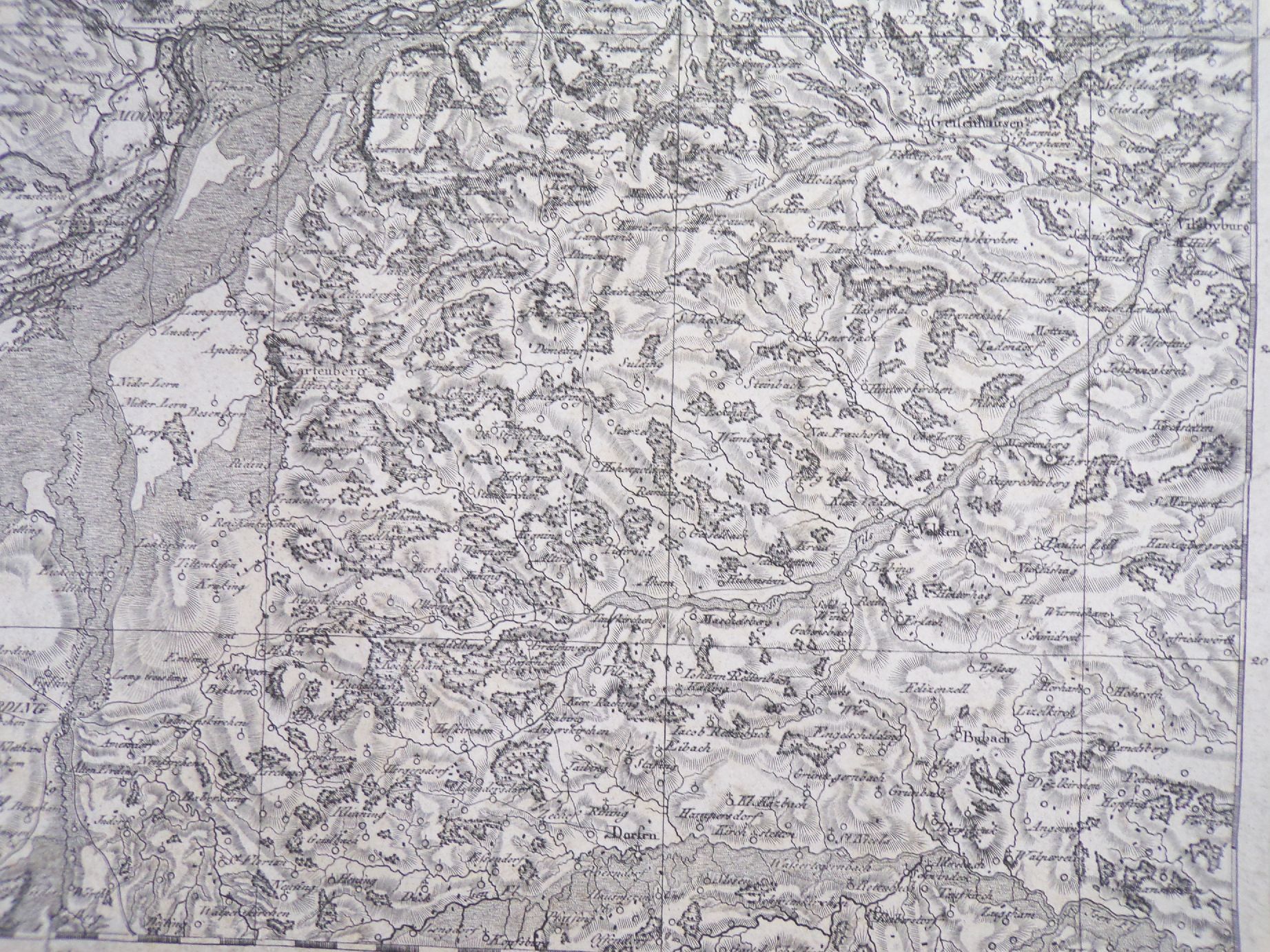 Übersichtskarte kgl Jagd Reviere im Leibgehege Münsingen Bayern um 1840 Karte