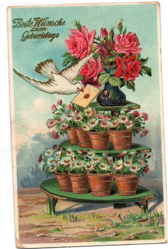 Ak Taube mit Blumen Tresen Geburtstag 1912