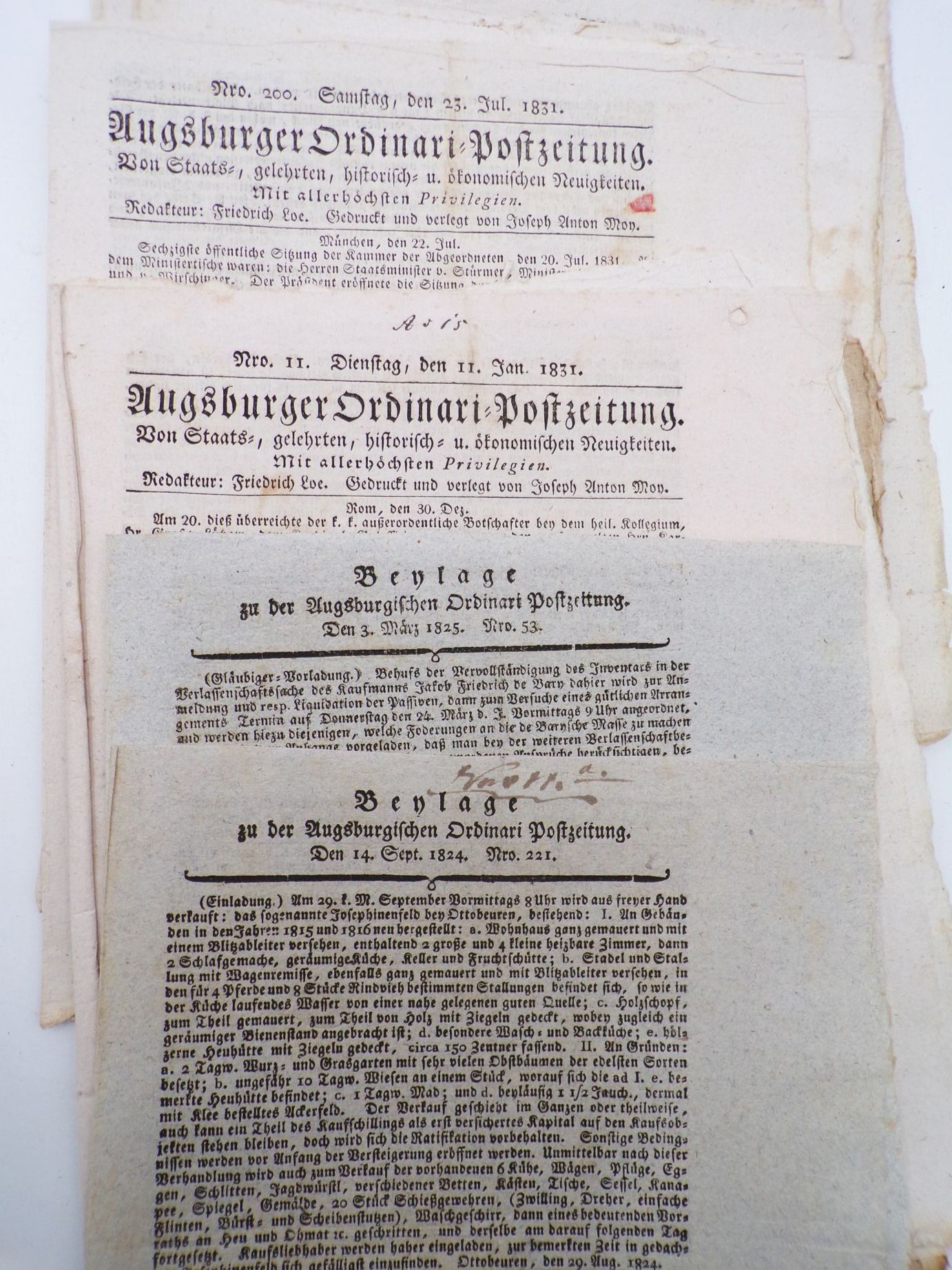 Augsburg Zeitungen ab 1816 bis 1856