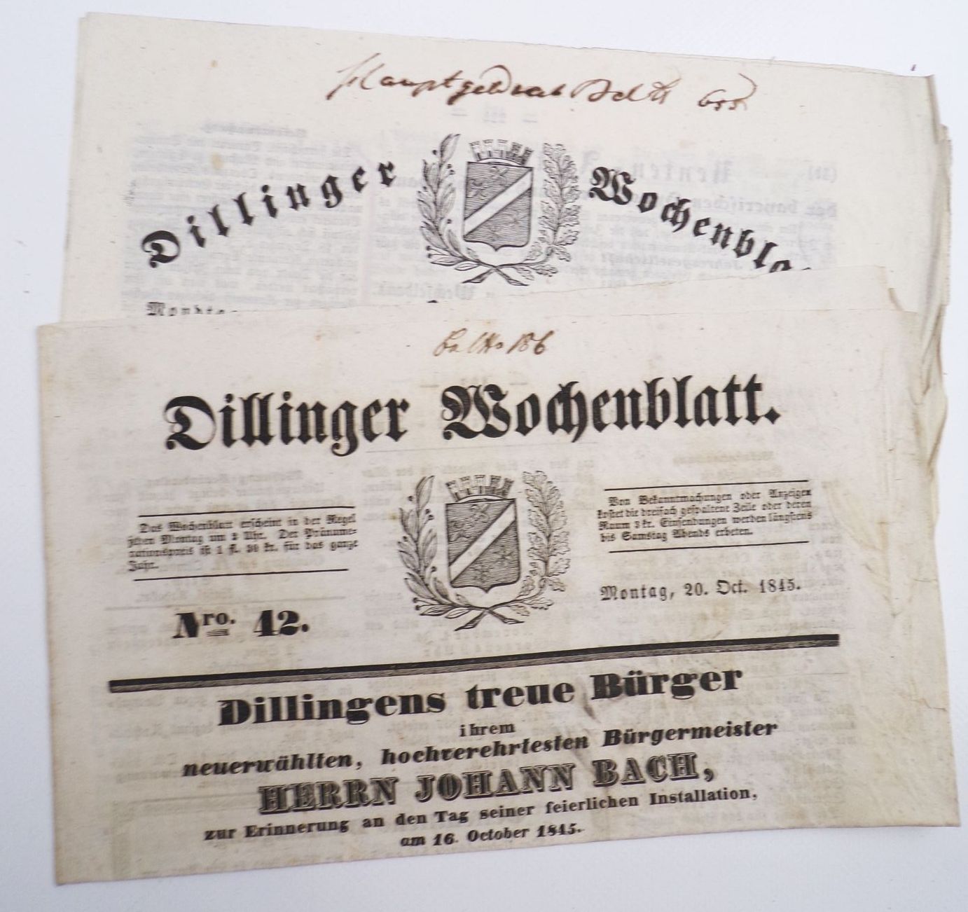 Alte Zeitung Dillinger Wochenblatt 1835 bis 1864 Alte Zeitung Dillinger Wochenblatt 1835 bis 1864