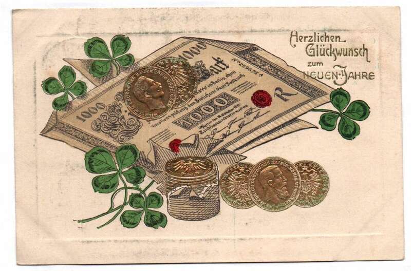 Ak Kaiserreich Münzen Geldschein Neujahr 1908