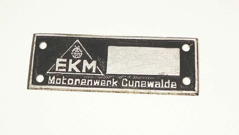 Typenschild EKM Motorenwerk Cunewalde Aluminium DDR