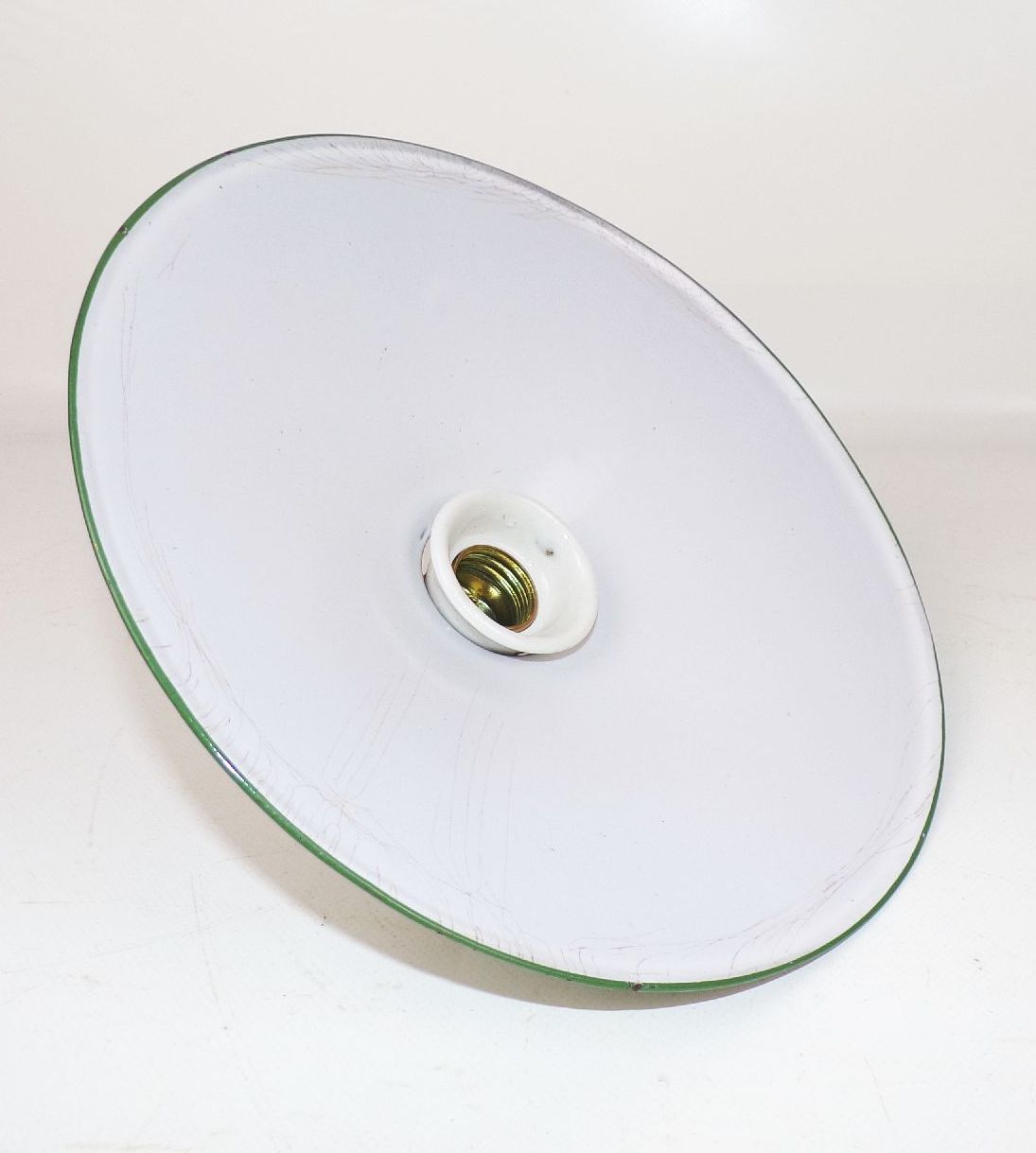 Alte Deckenleuchte Email E27 Grün Weiß Rund Art Deco Lampe Emaille 