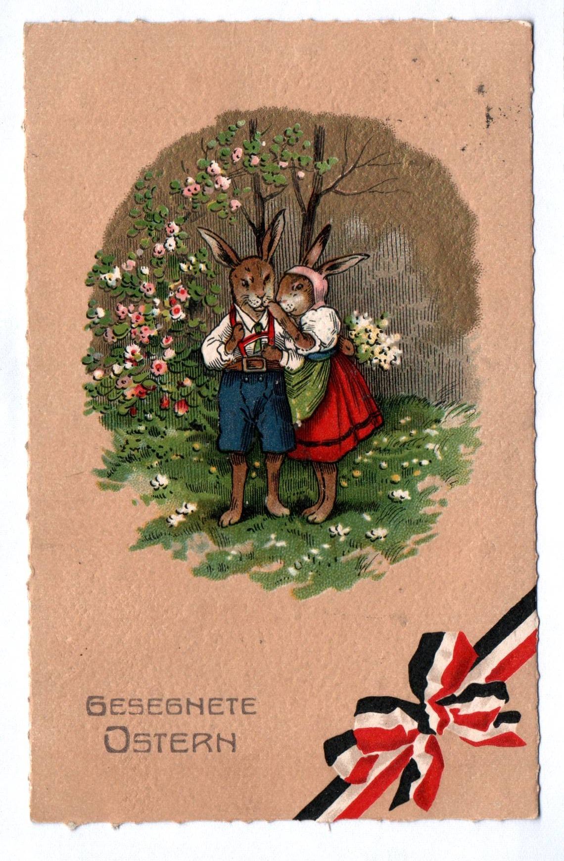 Künstler Ak Gesegnete Ostern vermenschlichte Osterhasen 1915