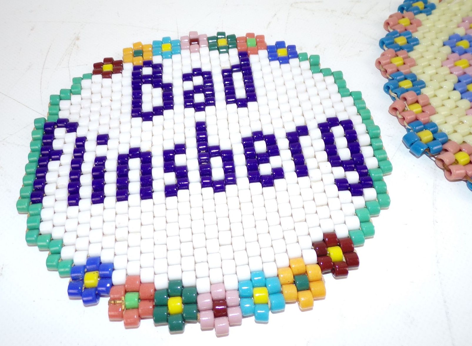 Vintage Topfuntersetzer Glasperlen Bad Flinsberg Schlesien Untersetzer handmade