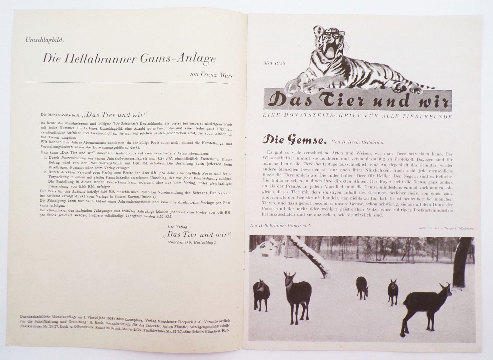 Tierpark Zeitung Hellbrunn München Mai 1938 Franz Murr schönes Cover