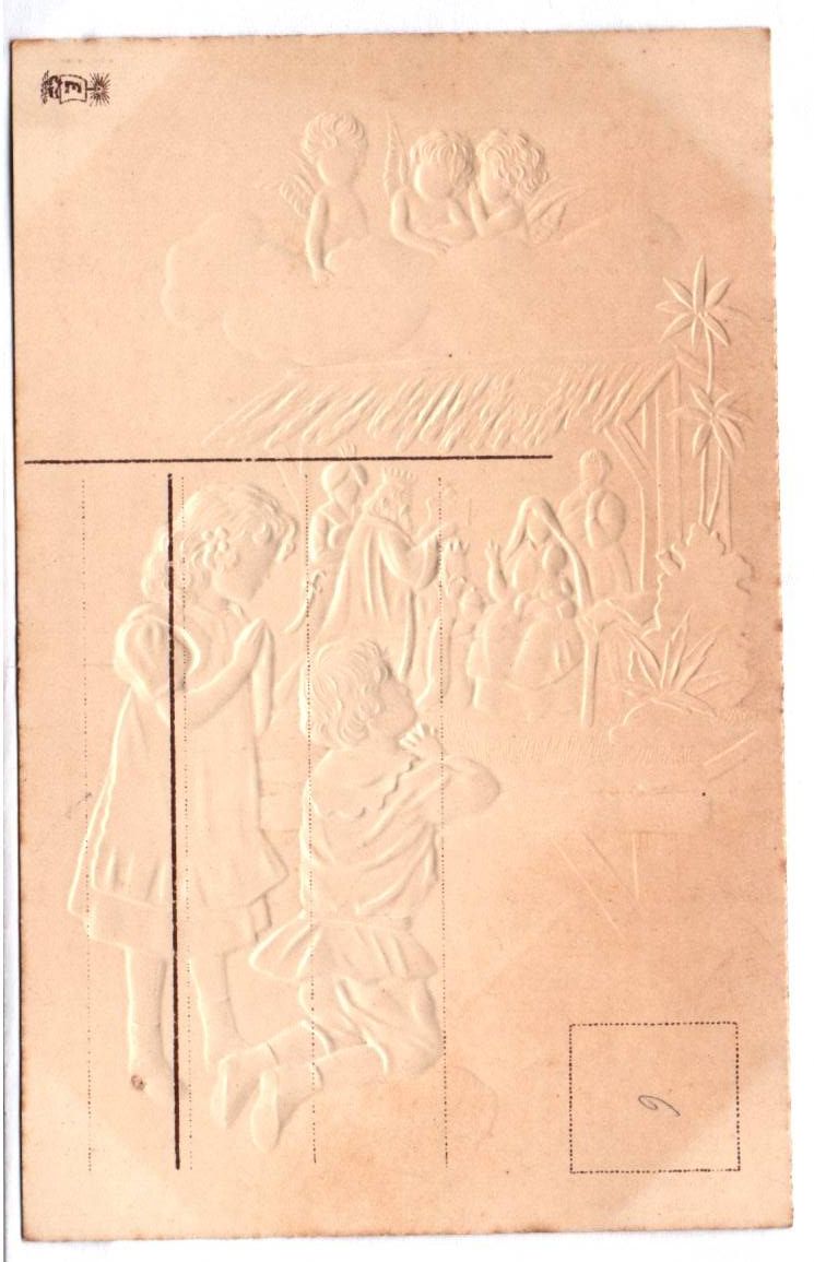 Präge Ak Kinder beten vor Weihnachtskrippe um 1900 