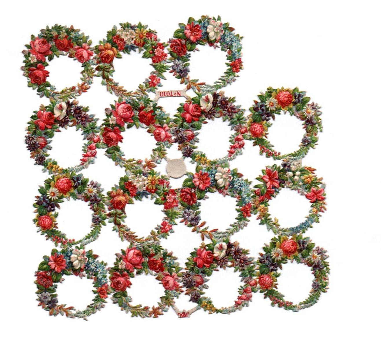 Alter Oblaten Bogen No 7010 Blumenkränze und Bogenteile