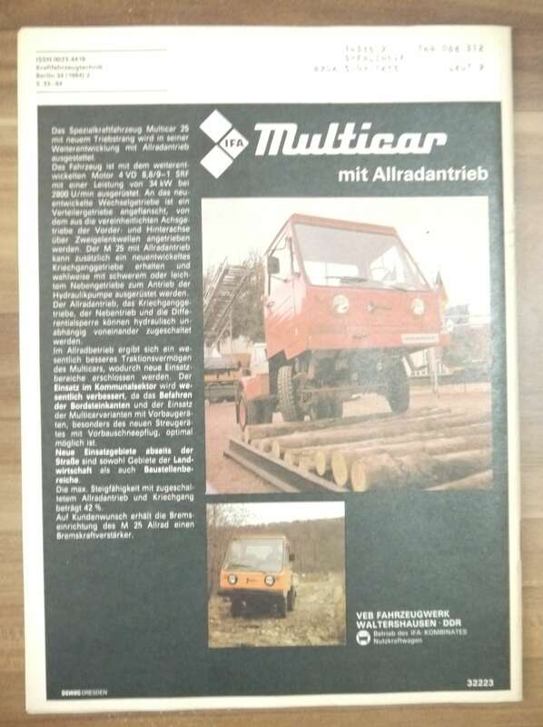 VEB Verlag KFT Zeitschrift Multicar mit Allradantrieb Februar 1984 Aerodynamik am PKW