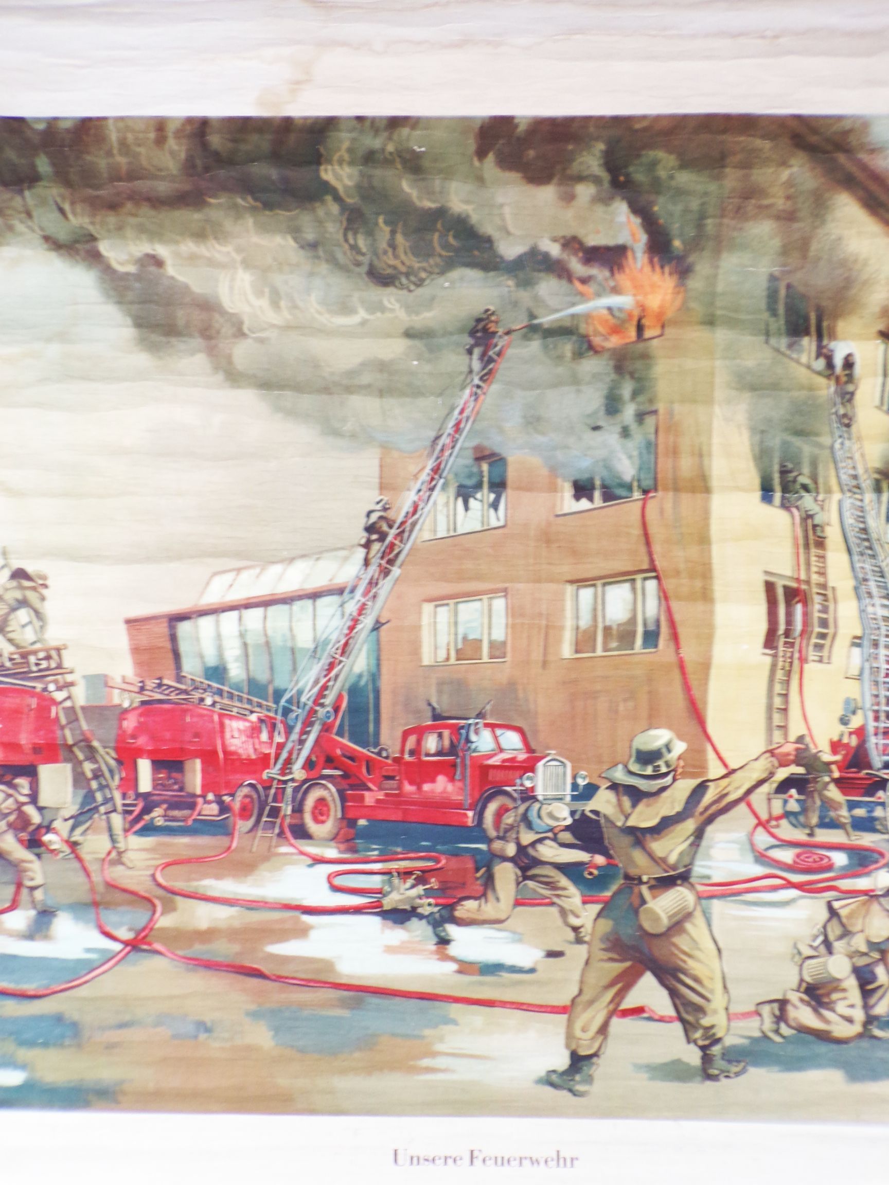 Alte Rollkarte unsere Feuerwehr DDR Wandtafel Grunemann Vintage Deko 