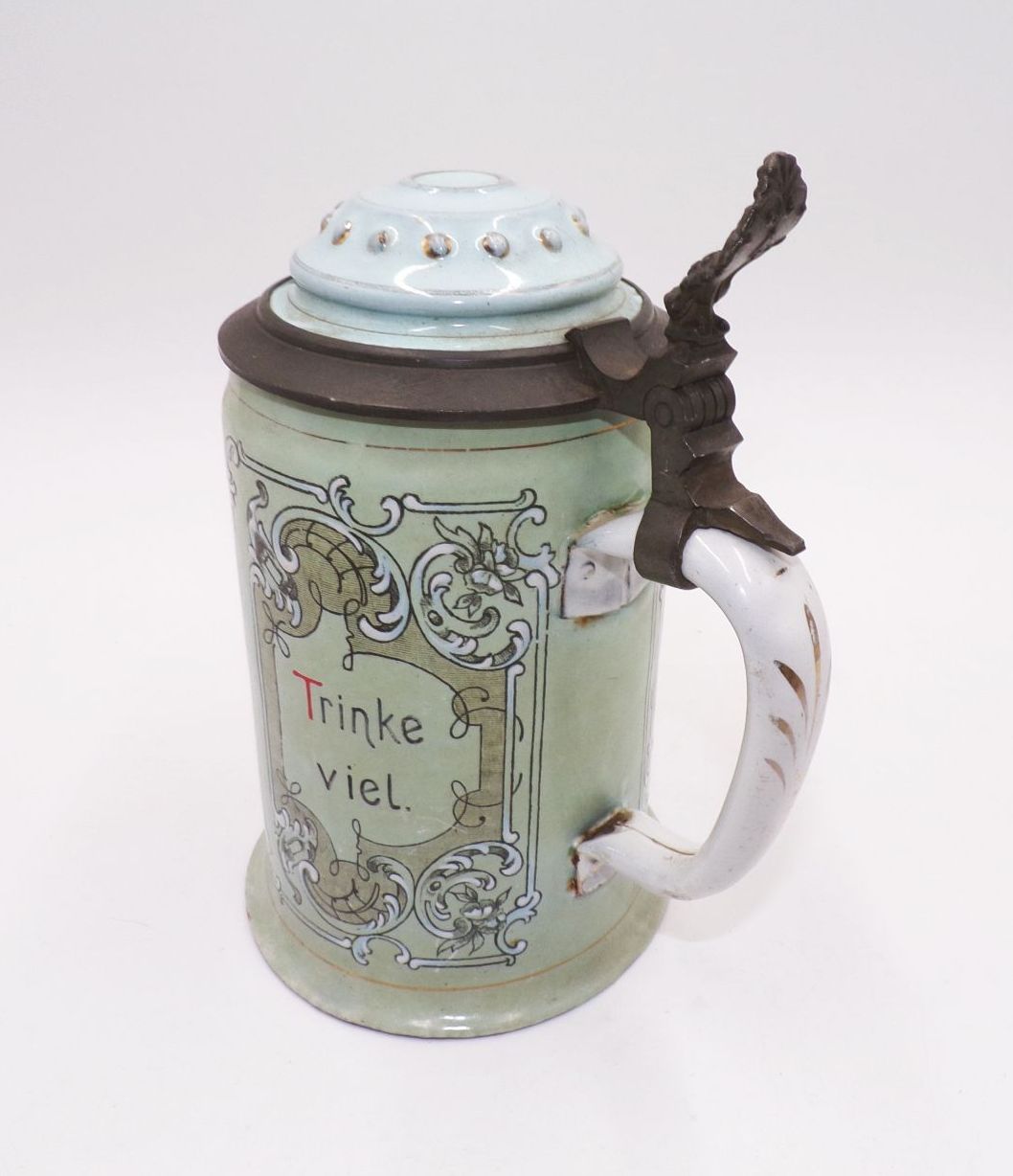 Alter Bierkrug Emaille Rede wenig Trinke viel um 1900 Deko Alter Bierkrug Emaille Rede wenig Trinke viel um 1900 Deko