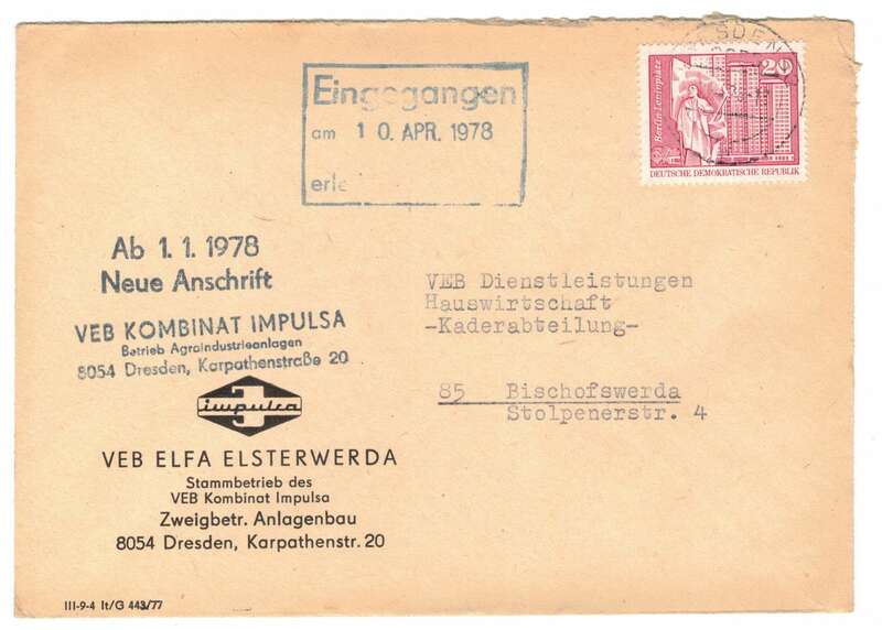 Firmen Brief VEB Elfa Elsterwerda Impulsa 1978 DDR 
