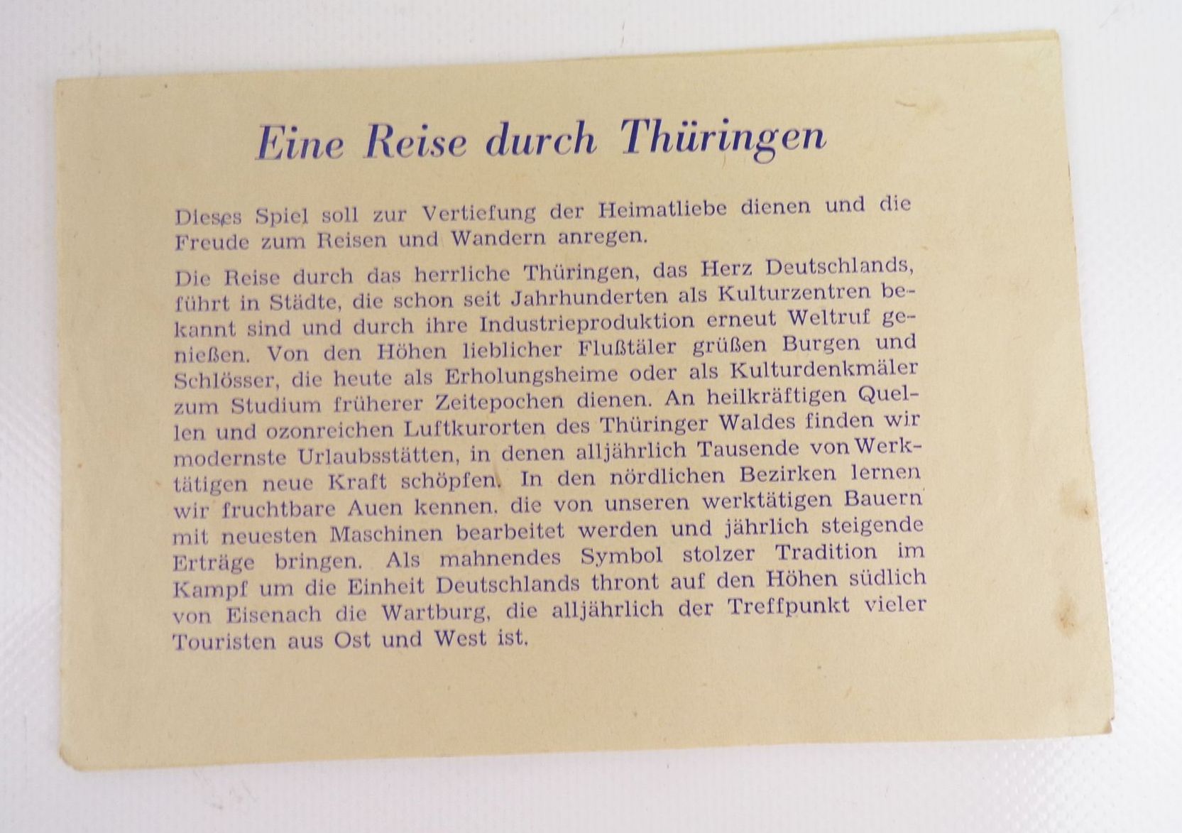 Eine Reise durch Thüringen DDR Würfelspiel 1962 Eine Reise durch Thüringen DDR Würfelspiel 1962