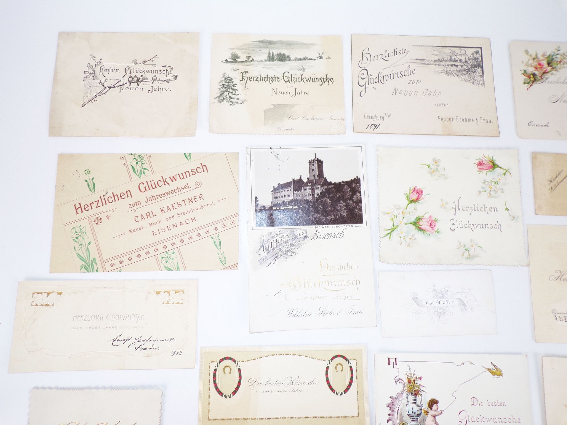 Konvolut alter Glückwunschkarten Neujahr Karten meist Eisenach um 1900 Konvolut alter Glückwunschkarten Neujahr Karten meist Eisenach um 1900