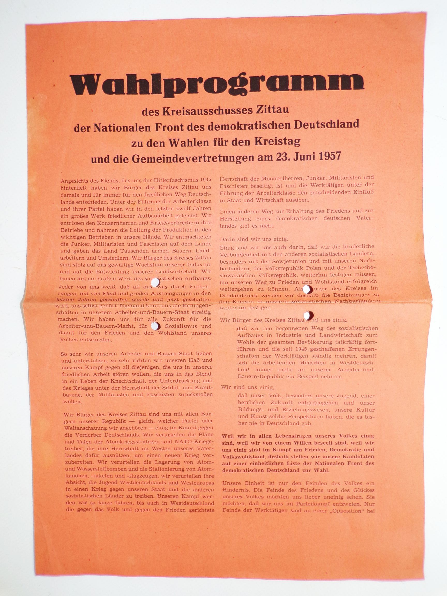 Zittau DDR Nationale Front Sieben Jahresplan Phänomen Konvolut