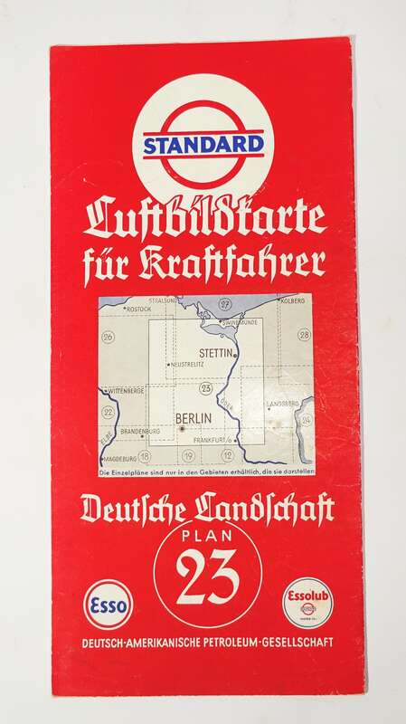 Standard Luftbildkarte Esso Plan 23 Berlin Stettin Swinemünde 1930er 