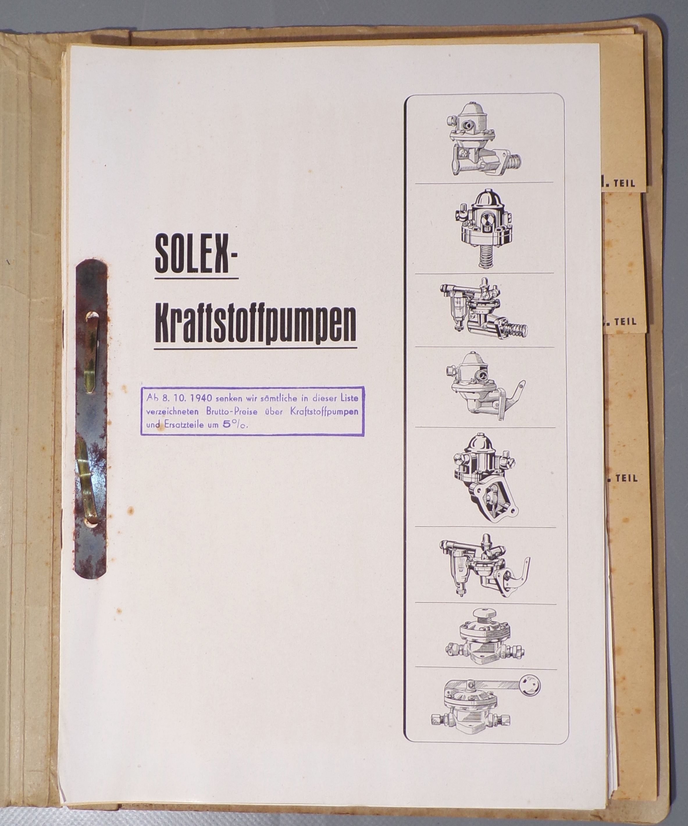 Solex Kraftstoffpumpen Ersatzteilliste 1940 umfangreiche Mappe 