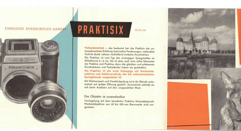 Prospekt Praktisix 6 x 6 Vollautomatisch Kamera 1957 Fotoapparat Reklame 