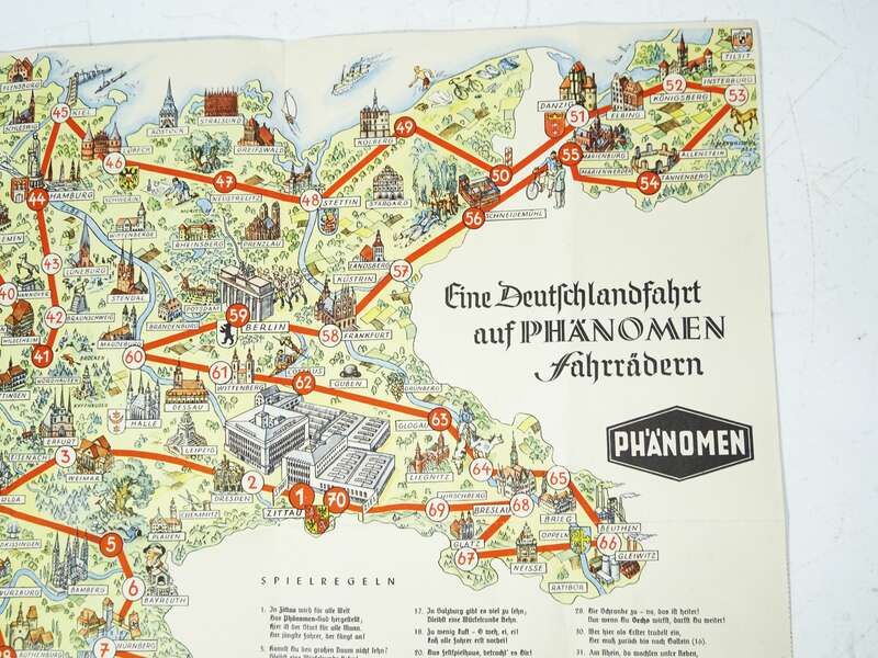 Deutschlandfahrt auf dem Phänomen Fahrrädern Reklame Brettspiel 1936 Werbung