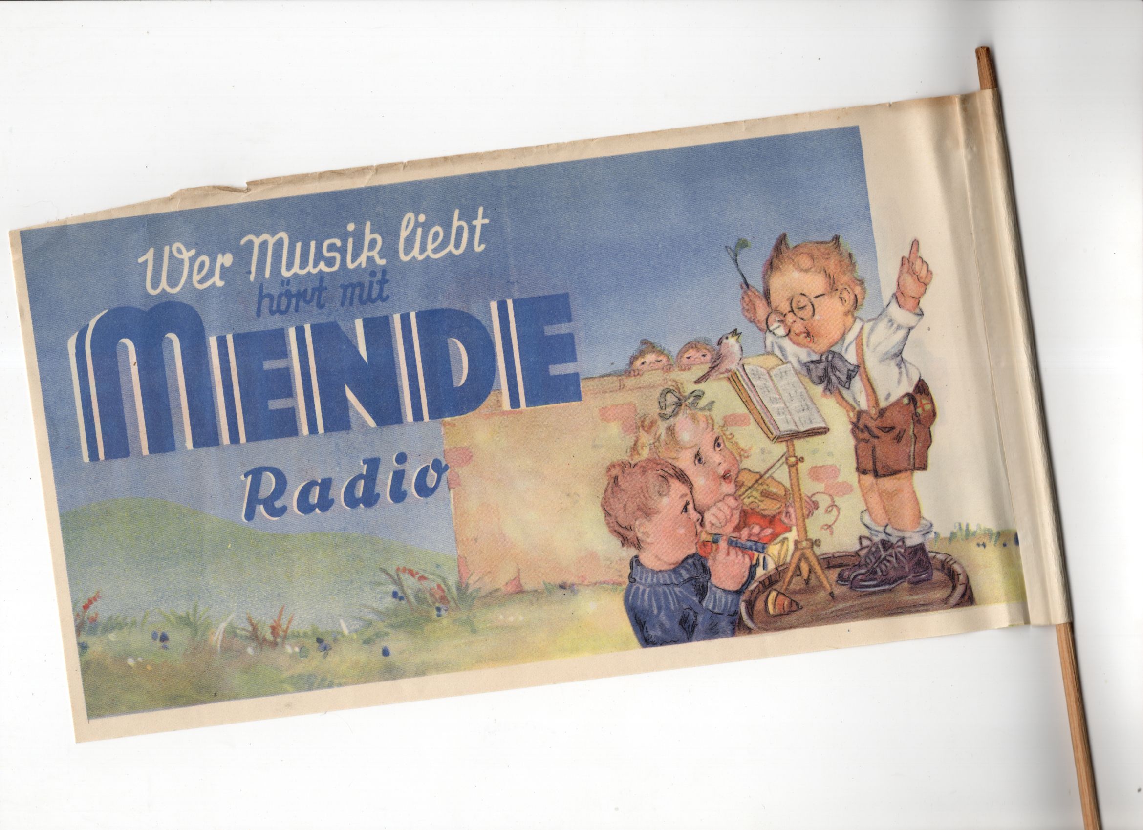 Alter Mende Radio Fahne aus Papier Reklame Werbung Sammler 1930er Alter Mende Radio Fahne aus Papier Reklame Werbung Sammler 1930er