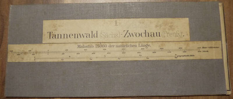 Leinen Landkarte Tannenwald (Sächs.) Zwochau (Preuß.) um 1890