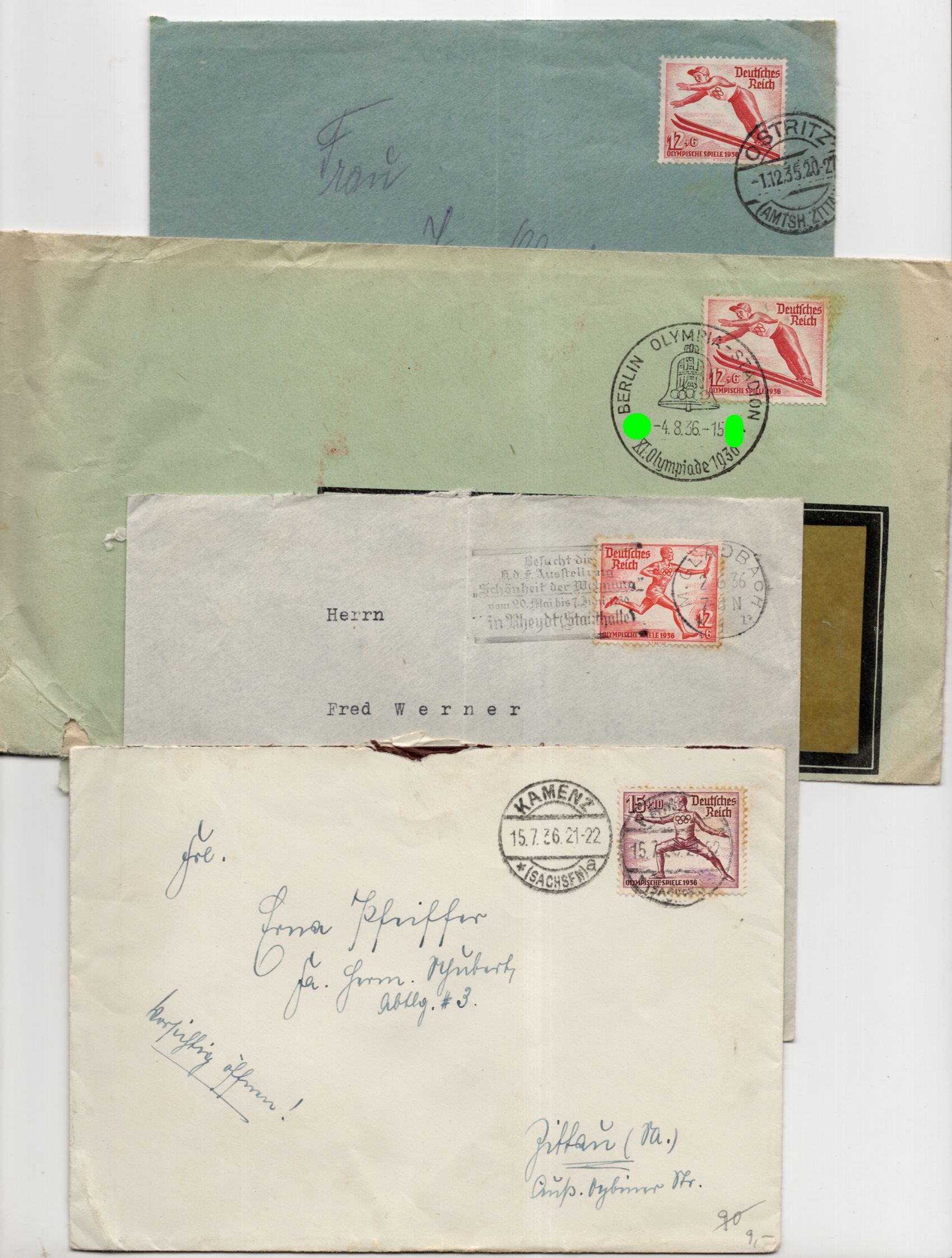 8 x Brief Olympia 1936 Berlin Olympische Spiele Ostritz Kamenz 8 x Brief Olympia 1936 Berlin Olympische Spiele Ostritz Kamenz
