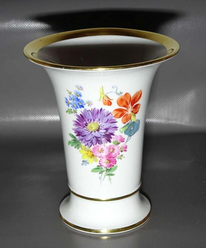 Meissen Vase Blumen Dekor Goldrand 1 Wahl Trichtervase 