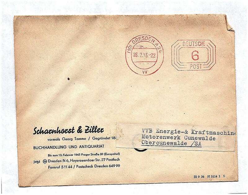 DDR Brief 1953 Buchhandlung und Antiquariat Dresden