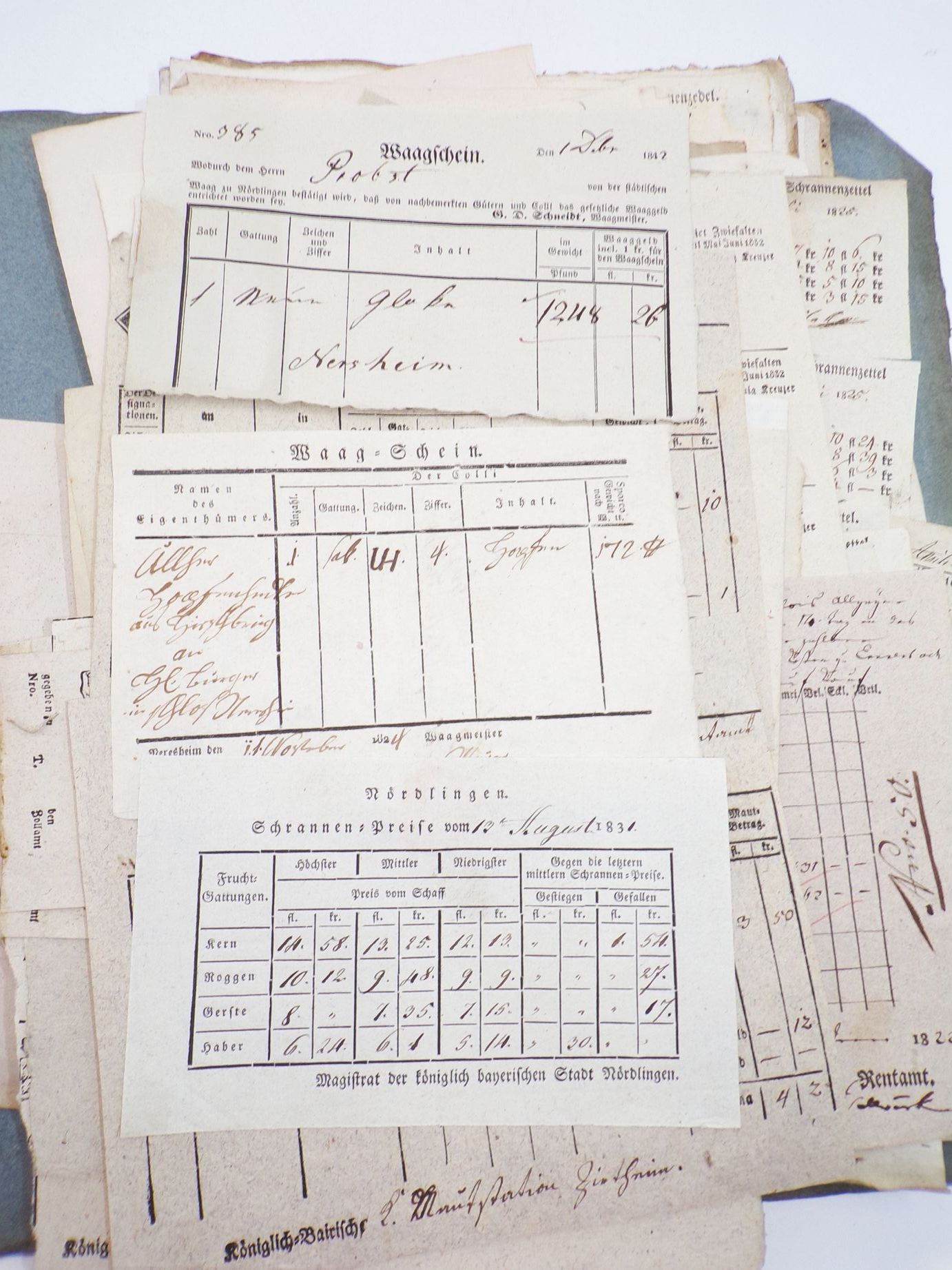 Konvolut Quittungen Getreide Marktpreise Bayern Schwaben um 1834 Zoll Konvolut Quittungen Getreide Marktpreise Bayern Schwaben um 1834 Zoll