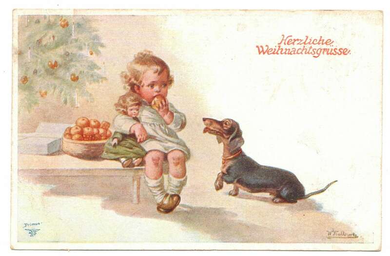 Ak Weihnachten kleines Kind mit Dackel Teckel Primus 1919 Künstler 