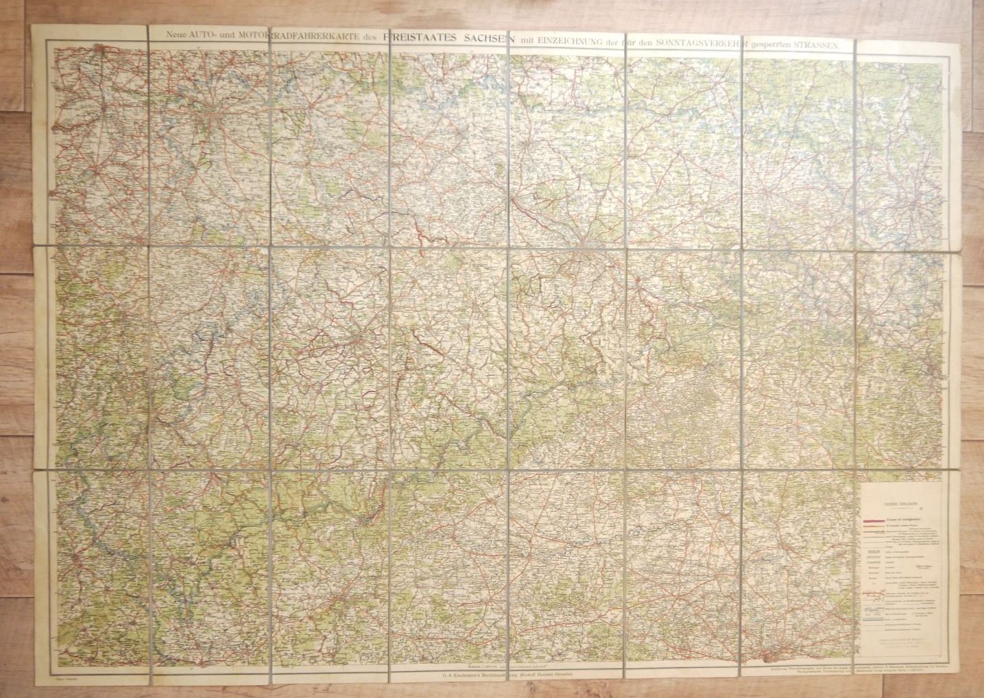 Alte Landkarte Auto Motorradfahrer Karte Ausgabe 1929