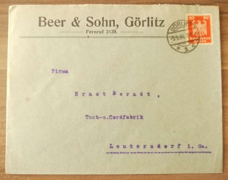 Brief Beer und Sohn Görlitz Sachsen Firmenbrief Deutsches Reich 1924
