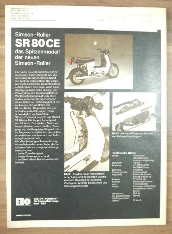 Mai 1986 Simson Roller SR 50 80 KFT Heft DDR VEB Verlag Technik Berlin