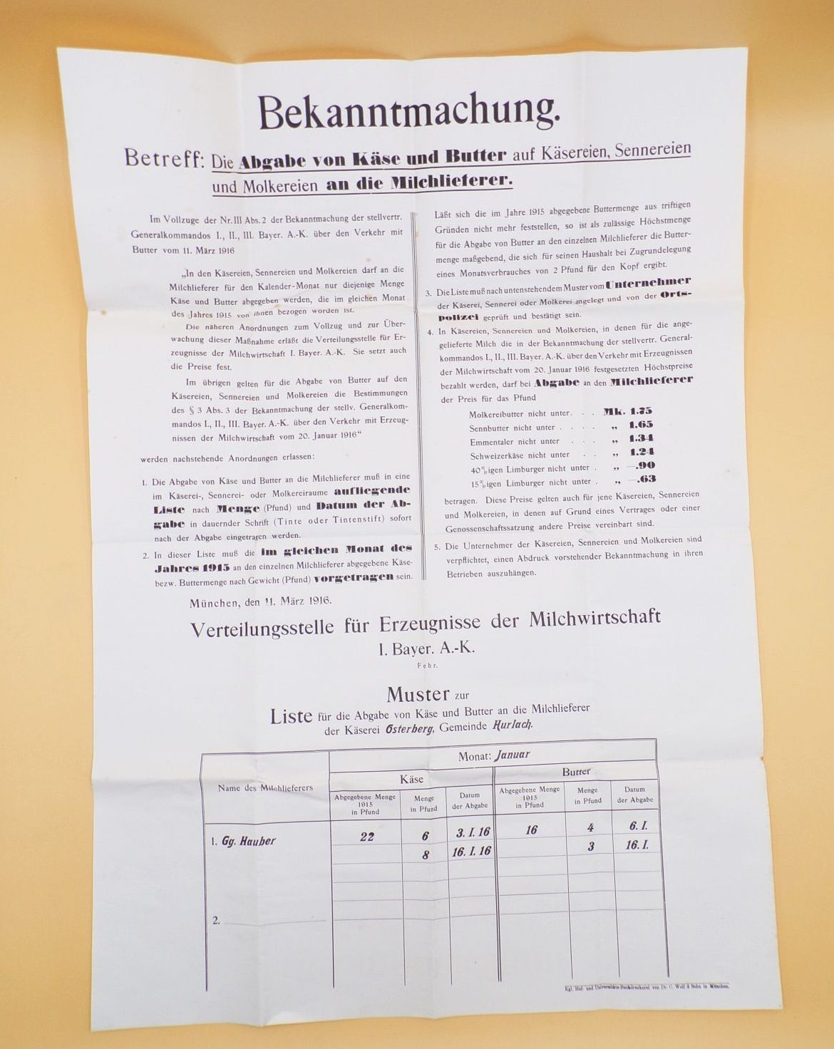 Konvolut Dokumente Milchwirtschaft Käse Versorgung 1 Wk Bayern