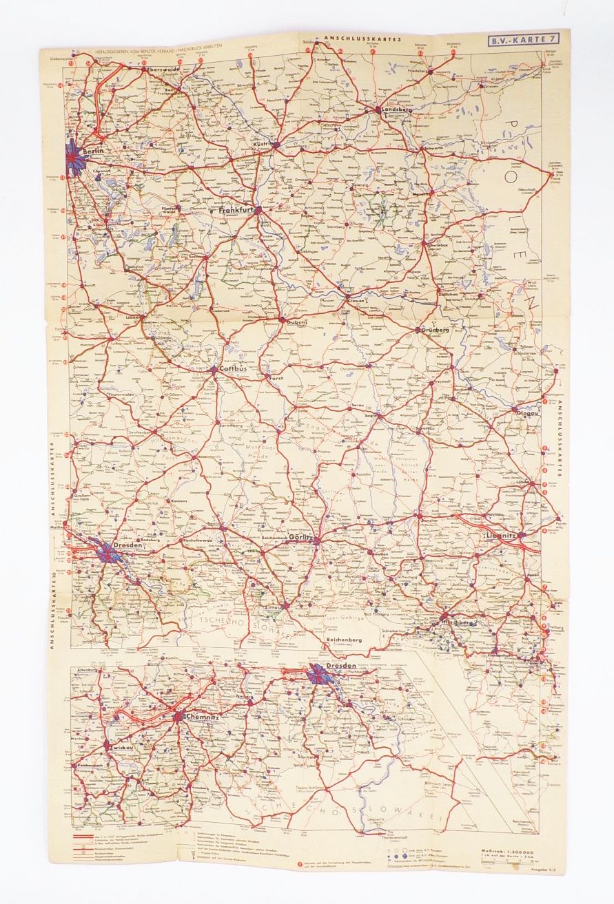 BV Aral 7 Landkarte Liegnitz Glogau Görlitz Dresden 1930 er