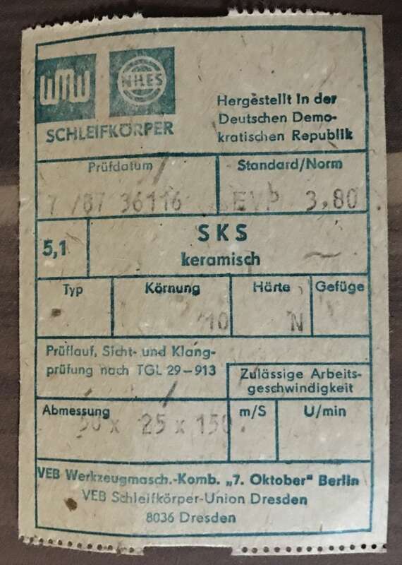 DDR Schleifkörper 150x25x50mm Abziehstein Körnung 10 Härte N VEB Schleifstein