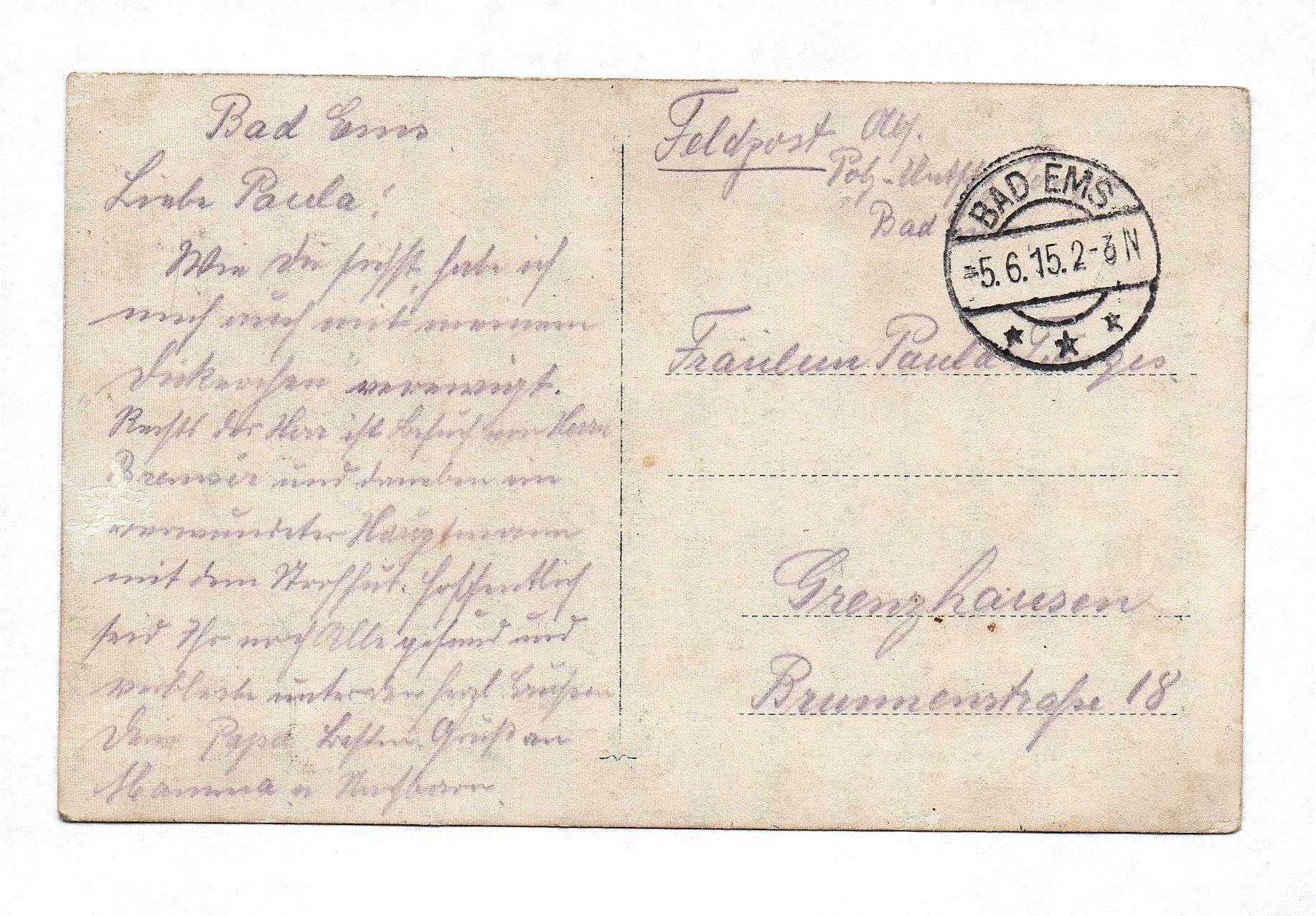 Ak Bad Ems Feldpost 1915