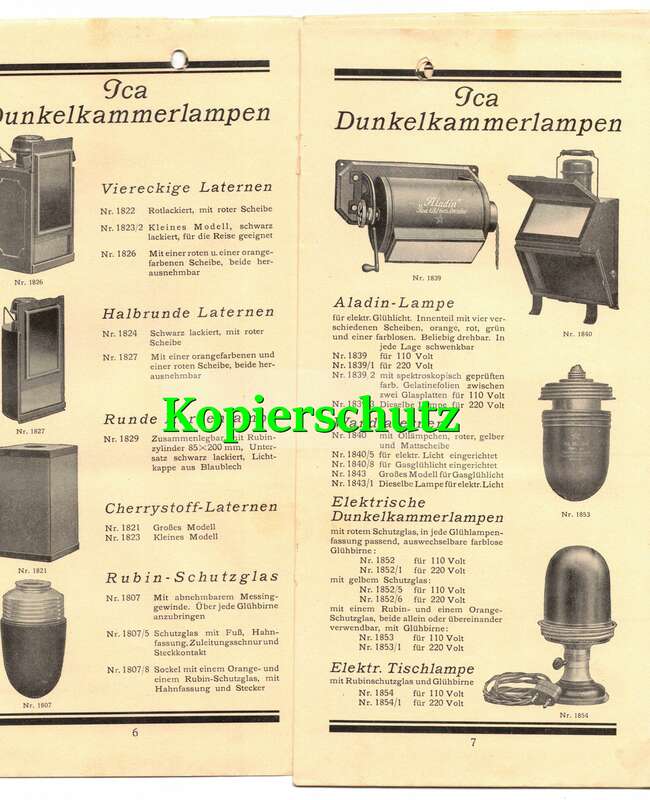 Katalog Auszugsliste Ica Photo - Bedarf Kamera- Zubehör 1920er !