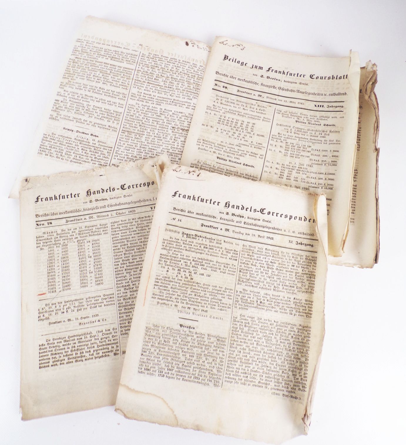 Frankfurter Handels Correspondent Eisenbahn 1839 bis 1845 Zeitung Frankfurter Handels Correspondent Eisenbahn 1839 bis 1845 Zeitung